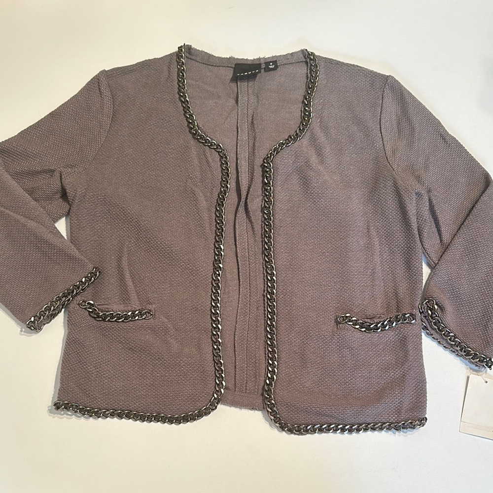 NEW TROUVE Women's Gray Cardigan with Chain Accent